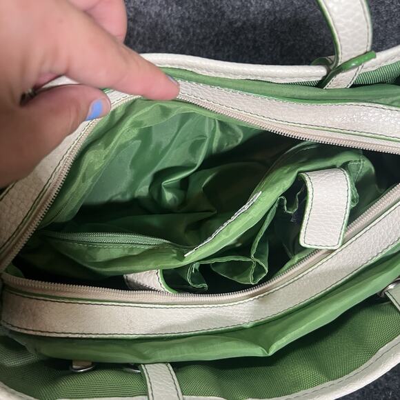 Vintage TOMMY HILFIGER White/GREEN Nylon FAUX LEATHER Y2K 90s Purse - Picture 3 of 11